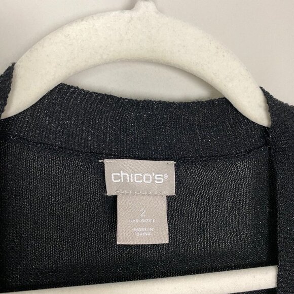 Chicos Shimmer Open Knit Cardigan Sweater Kimono Black Womens Large or Vanity 2 - Picture 2 of 7